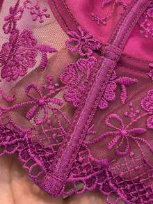 2pcs/Set Women's White Romantic Long Bra Lingerie Set Transparent Lingerie Valentine's Sexy Lace Lingerie Set Lace Lingerie Set Butterfly Lingerie Set Moo Moo Custom Lingerie Set Gaine - Purple - View 6