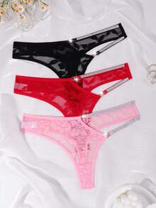 3pcs Sexy Lace Floral Combination Charming Women's Thong Panties