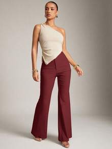 Hauture 性感夏季商务办公室休闲纯色喇叭裤 - 紅色 - 查看 2