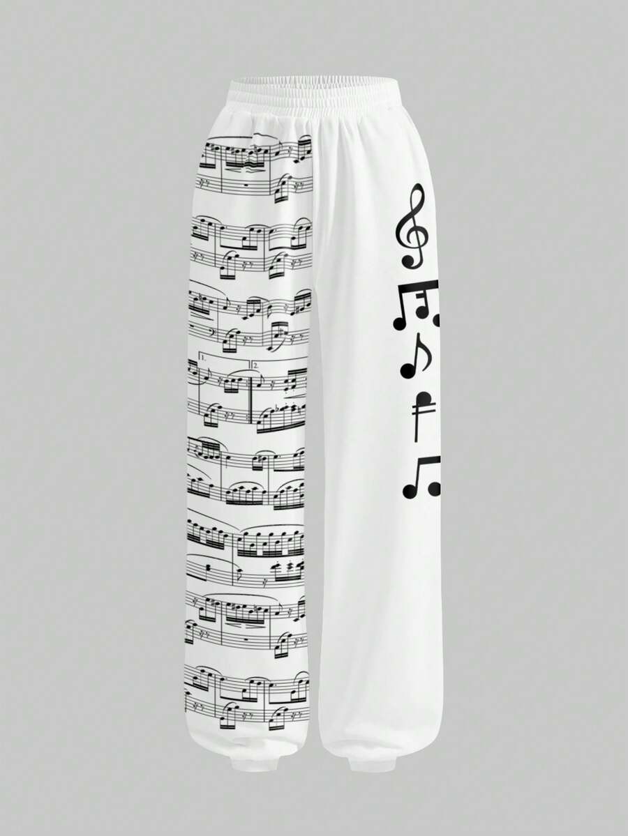 ROMWE J-Fashion Quần nỉ thể thao in họa tiết oversized dành cho nữ - trắng - Xem 1