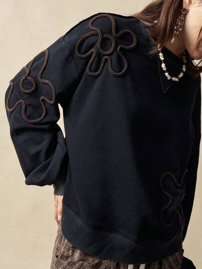 Bohemela 女士休闲纯色针织圆领长袖宽松水洗卫衣，秋冬款