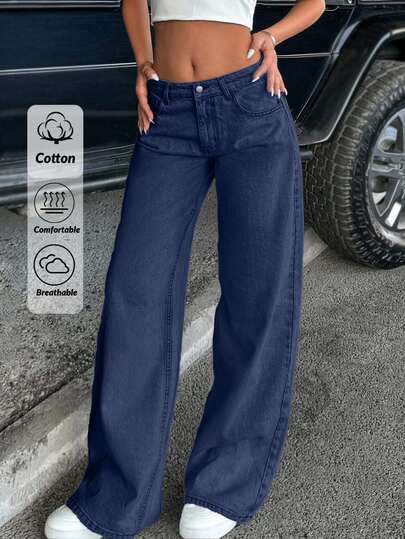 SHEIN Tall Women's Low Waist Pocketed Wide Leg Loose Casual Versatile Jeans