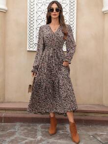 EMERY ROSE 休闲印花长袖收腰女式长连衣裙 - 彩色 - 查看 7