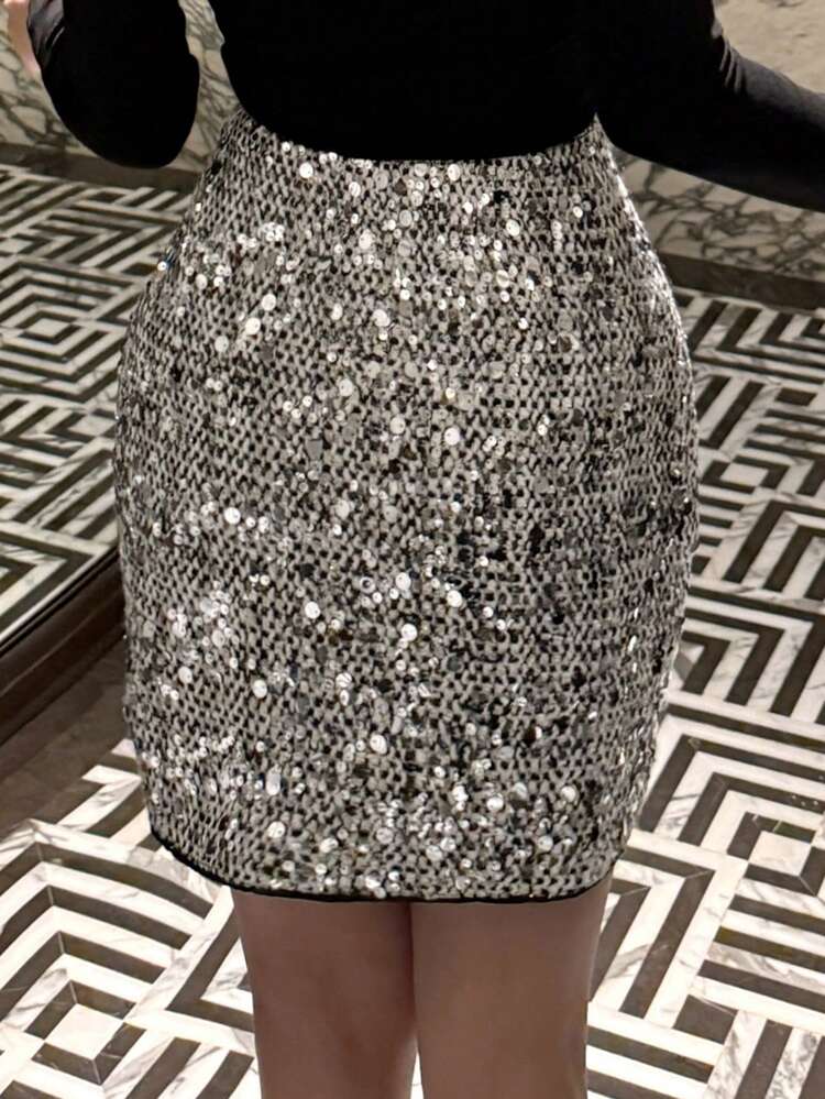Women's High Waist Sequin Elegant Skirt