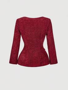 SHEIN MOD 2 件套灰色双排扣 V 领背心和裤子套装，办公室着装，复古优雅风格，学院时尚，专业，女装 - 酒紅色 - 查看 5