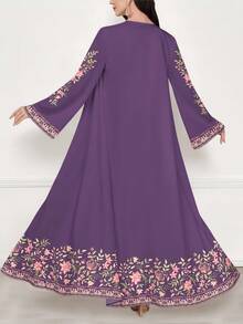 SHEIN Najma Women's Floral & Plant Digital Print Long Sleeve Casual Arabic Abaya, Spring/Autumn - Multicolor - View 2