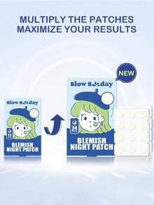 Slow Sunday 祛痘夜间贴，24片装，含水杨酸，采用水胶体材料，超薄设计，全覆盖，防水透气，清爽舒适，温和不刺激，适用于妆前和日常护理，遮瑕效果更佳，适用于面部和身体，有效遮盖痘痘和瑕疵，Y2K风格，非常适合约会、生日、周年纪念日或任何特殊场合，情人节礼物，斋月聚会礼物，派对必备 - Night - 查看 5