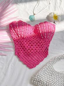 Soleia 女士美人鱼胸衣式仿珍珠装饰露背系带毛衣上衣，适合派对、圣诞节、约会之夜、夜店、波西米亚风、度假、秋季等场合。 - 藍色 - 查看 4