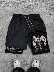 Sport MetroGents 男士休闲短裤，二合一设计，适合夏季 - 黑色 - 查看 1