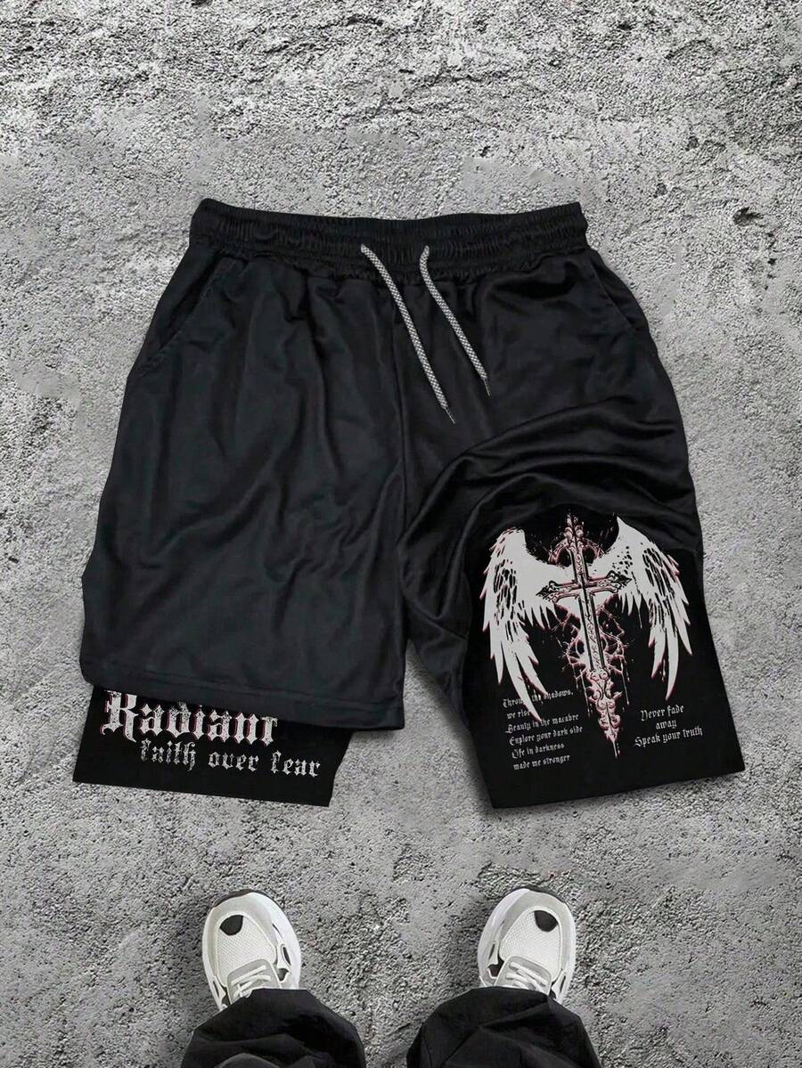 Sport MetroGents 男士休闲短裤，二合一设计，适合夏季 - 黑色 - 查看 1