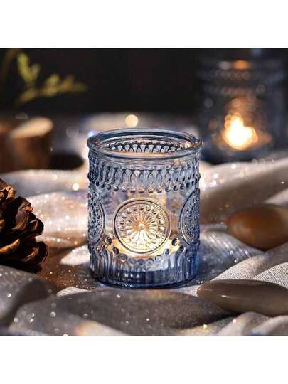 1/6/12 Pack Blue Glass Votive Candle Holders, Vintage Candle Holder Bulk, Tealight Candle Holders For Table Centerpieces, Home, Bridal Shower, Birthday, Christmas, Thanksgiving Party Table Decor