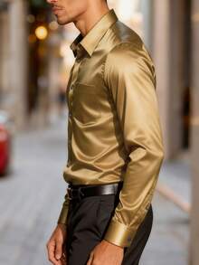 Manfinity Mode 男士商务休闲胸带设计斜纹长袖衬衫