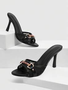 CUCCOO SZL 女士时尚优雅通勤金属装饰高跟凉鞋 - 黑色 - 查看 2