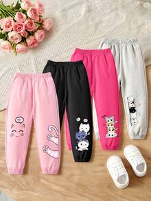 4pcs Set Cozy Fall & Winter Styles Baby Girls Casual Fashion Creative Personalized Fresh Minimalist Cute Cartoon Cat Heart Pattern Letter Graphic Print Sweatpants - Multicolor - View 6