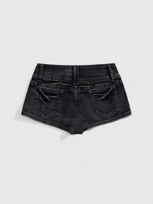 ROMWE Grunge Punk Quần short denim rách họa tiết đầu lâu đính đinh tán dành cho nữ cỡ lớn mùa hè. - màu đen - Xem 9