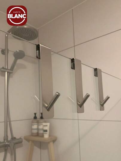 Madebyblanc 1pc Stainless Steel S-Shaped Shower Towel Bar, Suitable For Glass Door, Bathroom Bathrobe Hook