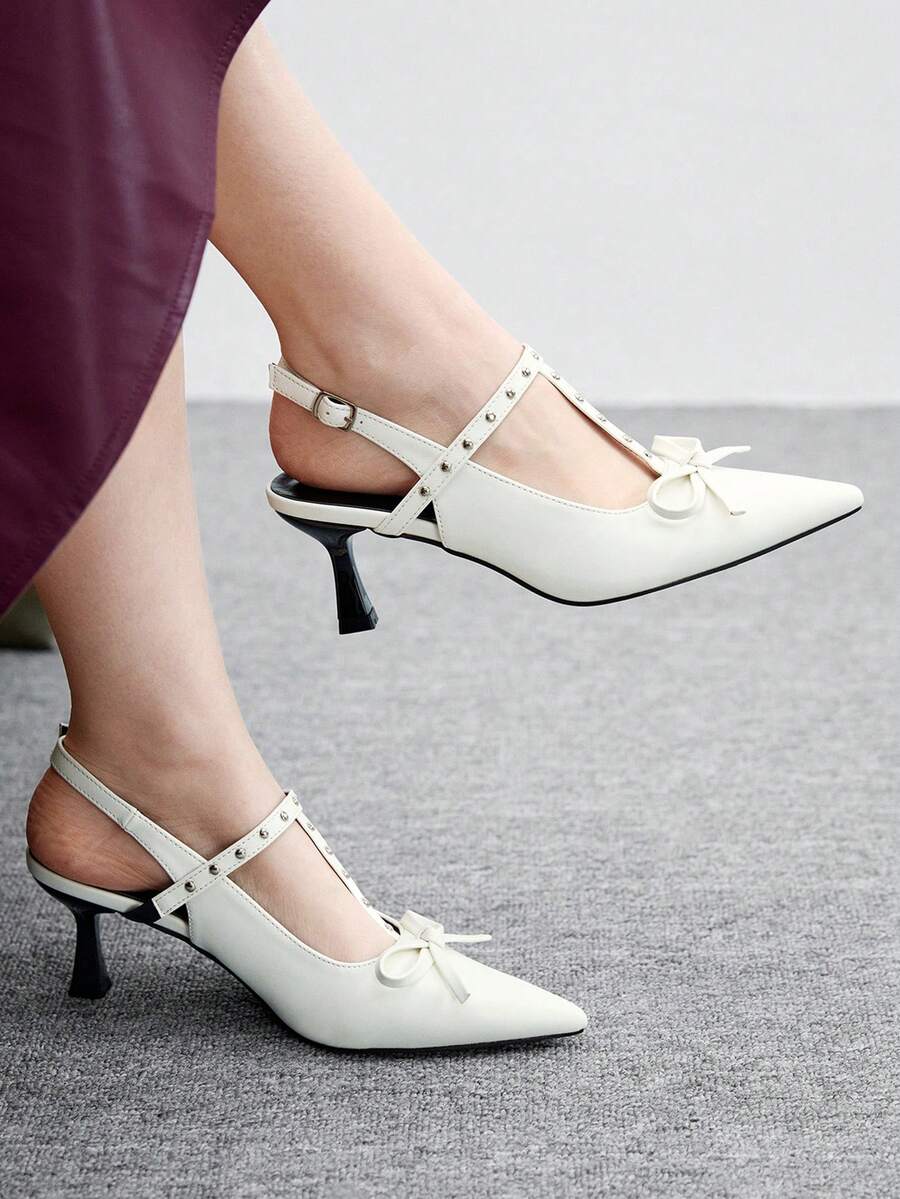 CUCCOO BIZCHIC Giày cao gót mũi nhọn họa tiết hoa Burgundy thời trang nữ - trắng - Xem 1