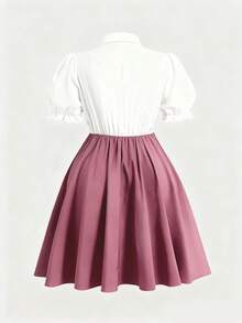 Sweetra 大码女式休闲束腰短袖连衣裙 - 藕粉色 - 查看 2