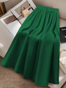 GlowEve CURVE Plus Size Elegant Solid Color Commuter Skirt - Cadet Blue - View 2