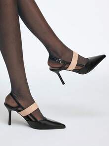 Mnmlis Tacones de aguja sin talón de moda casual para mujer - Negro - Ver 4