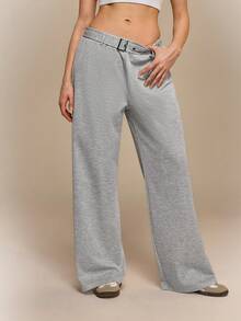 Qadelle Comfortable Women's Grey Knitted Fabric Long Sweatpants With Straight Leg Design - Grey - View 6