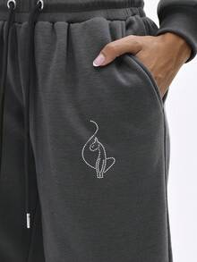 BABYPHAT Quần thể thao rộng thùng thình đính đá Rhinestone và viền lông thú, quần nỉ mặc thường ngày mùa đông thoải mái trong thời tiết lạnh - màu đen - Xem 6