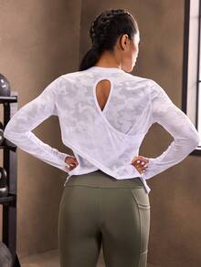 Powerista Camiseta deportiva con estampado de camuflaje cruzado con abertura trasera - Blanco - Ver 7