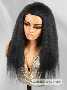 Tóc giả nửa đầu thẳng Kinky bằng tóc thật 3 trong 1, tóc giả lật nửa đầu liền mạch, tóc giả không keo, dễ sử dụng, thân thiện với người mới bắt đầu, tóc giả có dây rút, băng đô cho phụ nữ - Natural Black - Xem 2