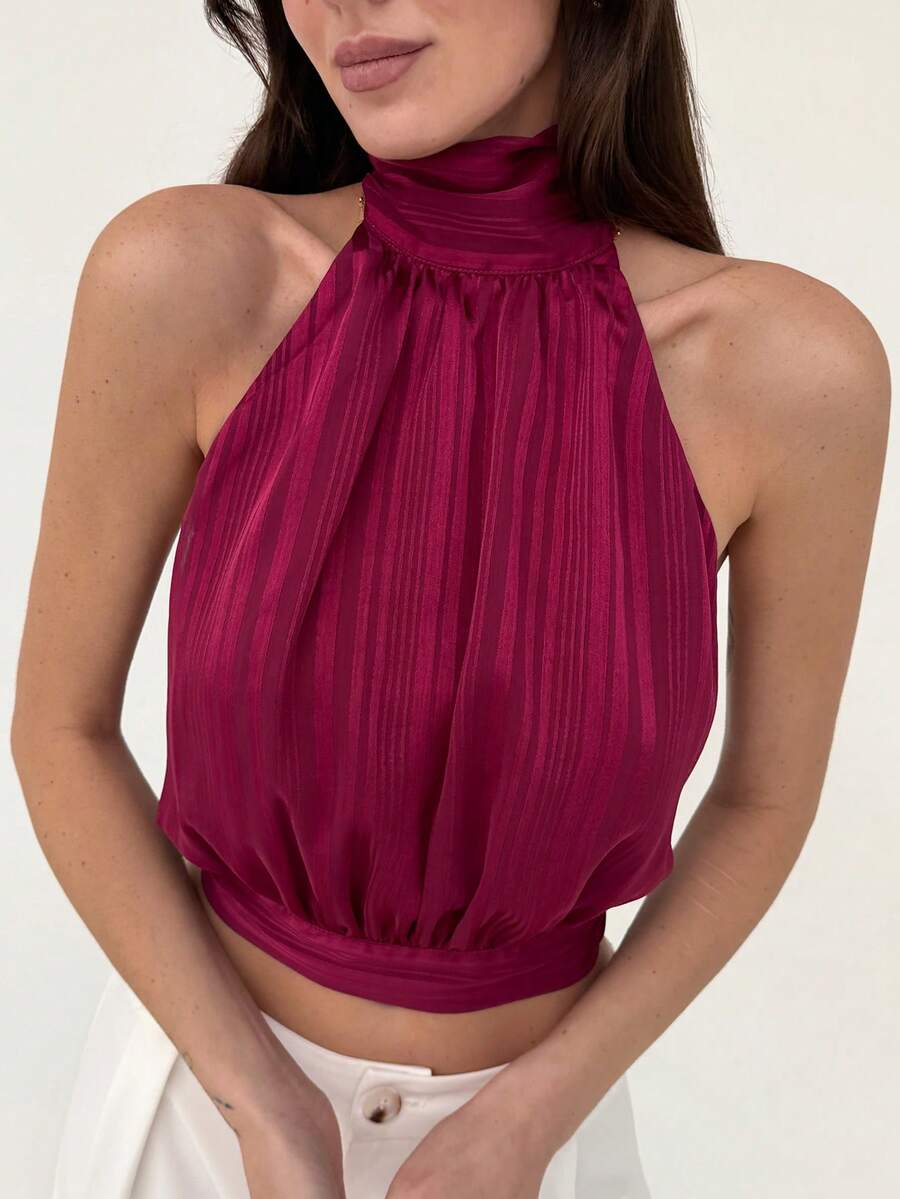 Aloruh Áo ba lỗ hở lưng màu đỏ rượu vang gợi cảm dành cho nữ, mùa thu/đông