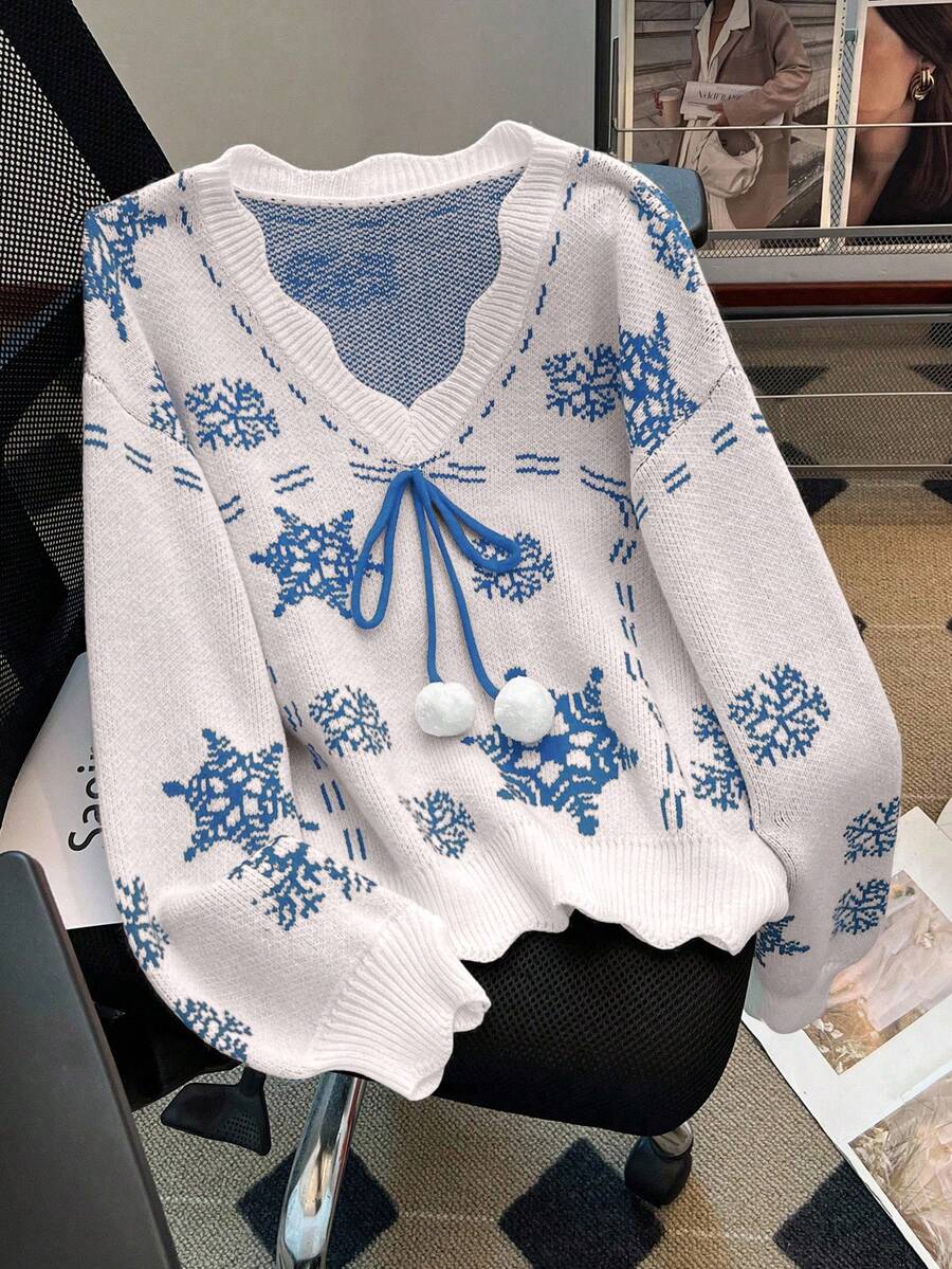 Franclia Casual Versatile New Snowflake Pattern Sweater For Women, Autumn/Winter - Blue - View 1