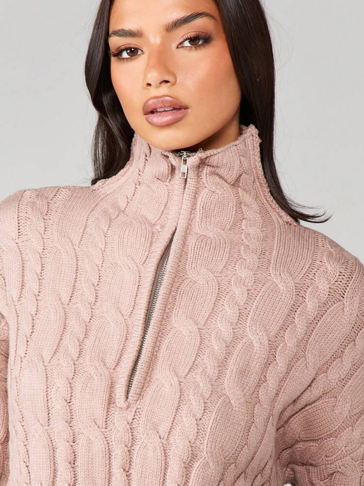 MISSGUIDED Cardigan con cappuccio e chiusura lampo, lavorato a trecce, con tasca centrale, morbido e caldo per l'autunno e l'inverno