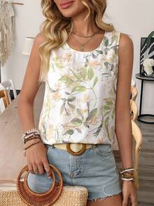 EMERY ROSE Women Leaf & Flower Print Casual Tank Top, Everyday Wear - Multicolor - View 3