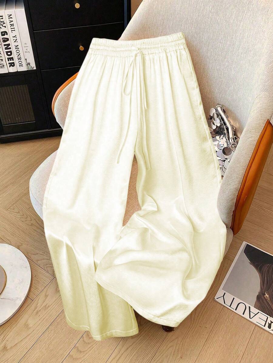Franclia 大码缎面抽绳系腰直筒裤 - 淡黃色 - 查看 1