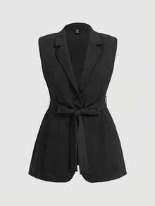 SHEIN MOD 秋冬大码无袖束腰蝴蝶结女式西装背心