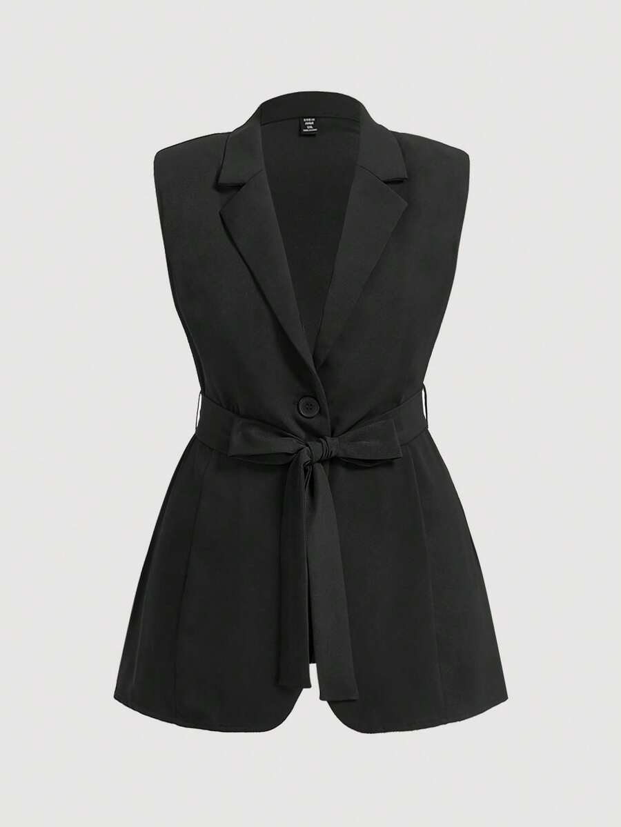 SHEIN MOD 秋冬大码无袖束腰蝴蝶结女式西装背心
