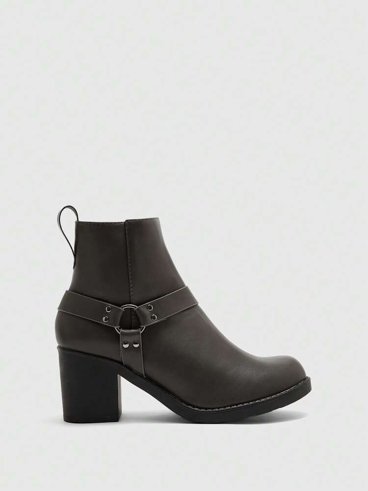 CUCCOO BIZCHIC Damskie okrągłe, wiązane botki na wysokim obcasie, idealne do codziennych dojazdów do pracy