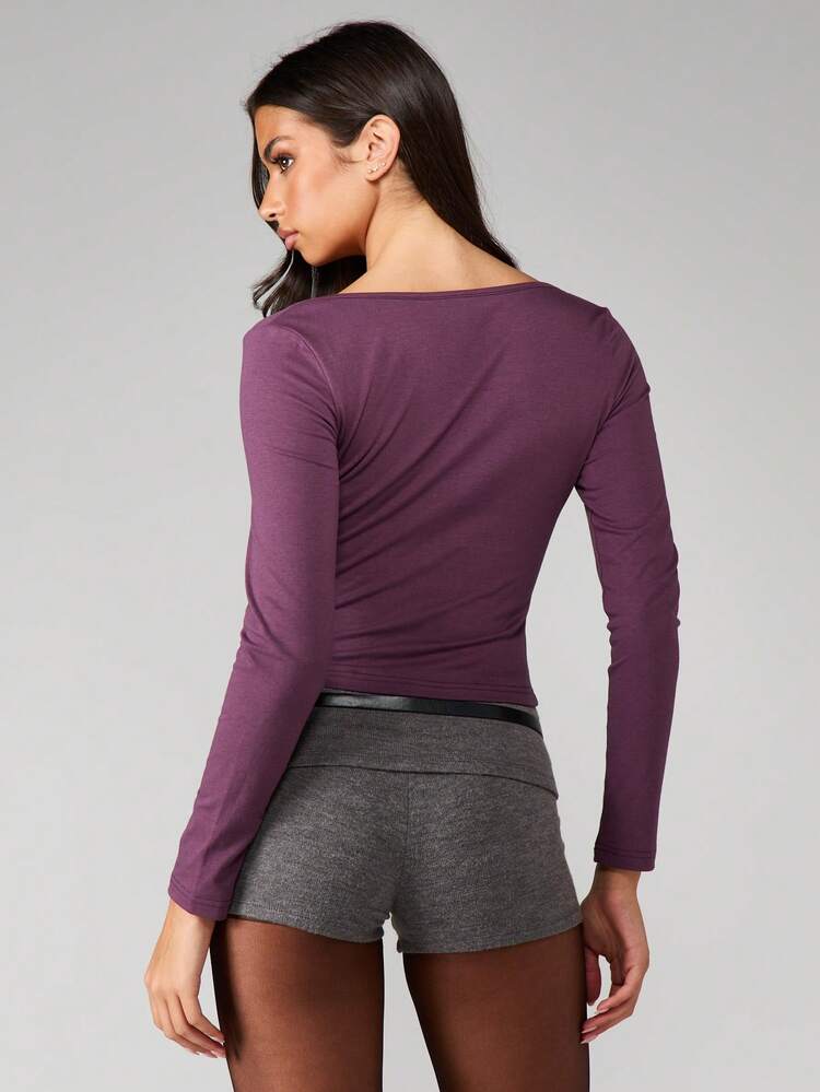 MISSGUIDED Off Shoulder Long Sleeve Ruched Sweetheart Neckline Cropped Top With Gathered Front Detail