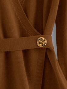 Lyxana New Elegant Button Decor Pullover Sweater, Minimalist European & American Style Fashion Knit Top - Camel - View 5