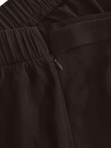 Elenzga Plus Size Women Solid Color Elegant Split Hem Pencil Skirt - Coffee Brown - View 4