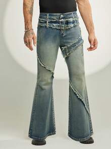 FeverCity Men's Washed Skinny Casual Pants, Elastic Stylish Trousers - Blue - View 3