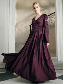 Anewsta Damen Herbst/Winter Neu Langarm Besticktes Elegantes Kleid, Burgunderrot & Kaffeefarben, Geeignet für formelle Anlässe, Weihnachtsparty