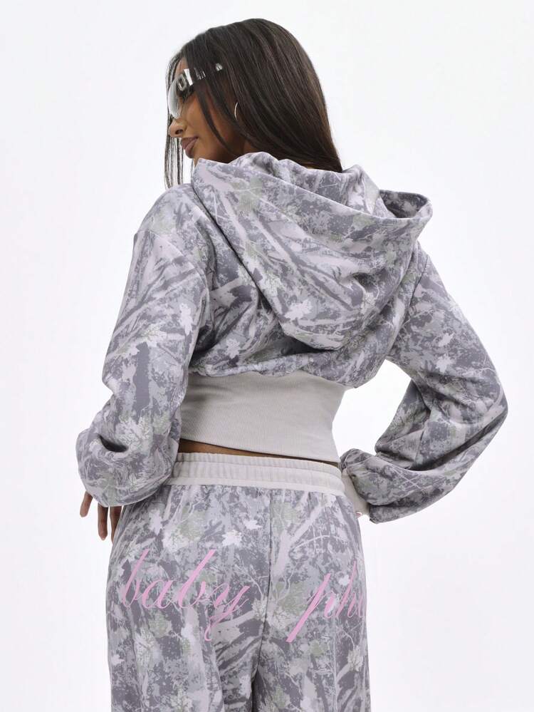 BABYPHAT Zip Through Camouflage Print Hooded Sweatshirt With Ribbed Hem And Cuffs For Casual Weekend Comfort