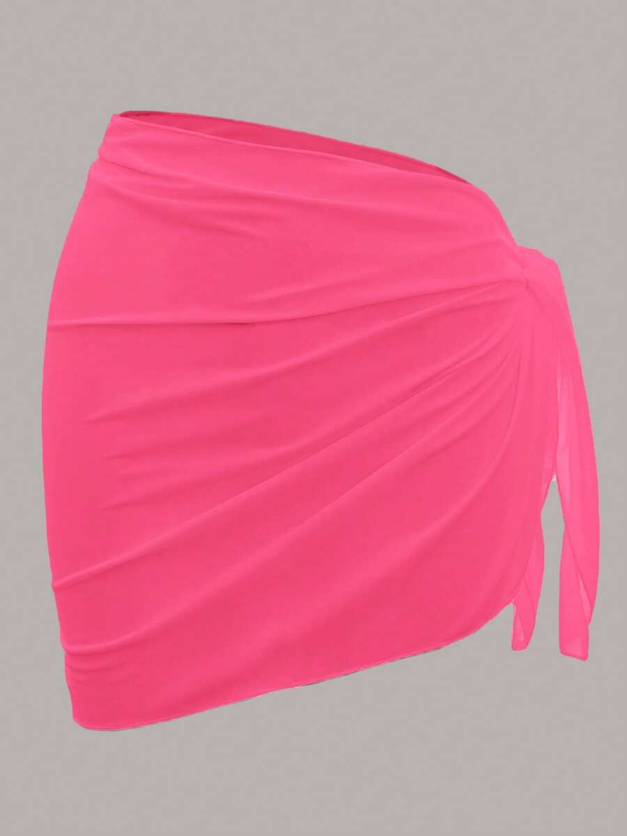 Swim Basics Bộ đồ ngủ và váy ngắn thắt nút hai bên màu trơn dành cho nữ, đi nghỉ - Màu Hồng Tươi - Xem 1