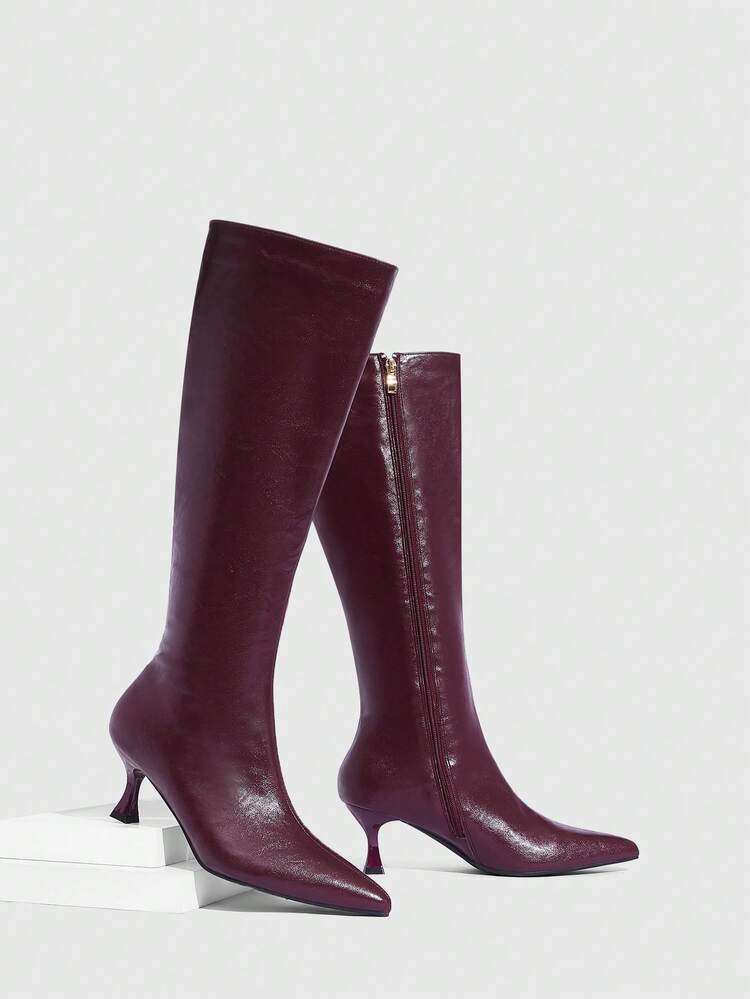 CUCCOO SZL Women's Fashion Pointed Toe Knee-High High Heel Boots For Christmas Valentine's Day Spring Shoes