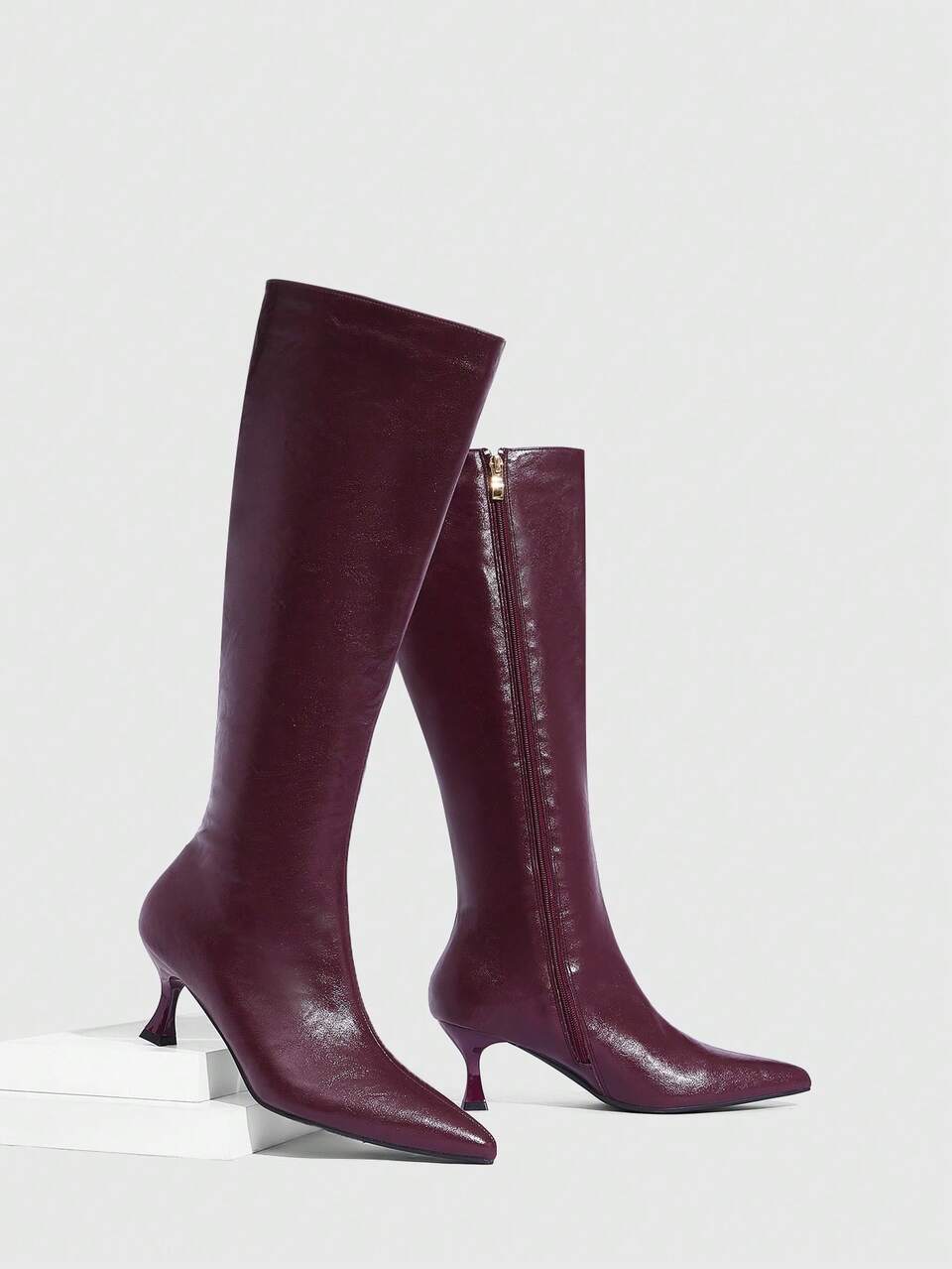 CUCCOO SZL Women's Fashion Pointed Toe Knee-High High Heel Boots For Christmas Valentine's Day Spring Shoes