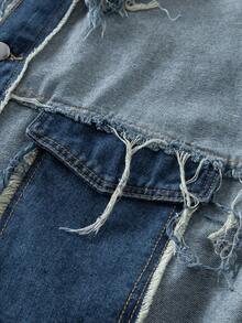 Manfinity Denimwave Unique High-End European Style Tassel Loose Denim Jacket Frayed Denim Jacket Distressed Denim Jacket Vintage Jacket Men - Blue - View 5