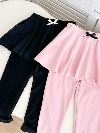 Genkimix Kids Pantalones con falda térmica con adorno de lazo 3D para niñas jóvenes