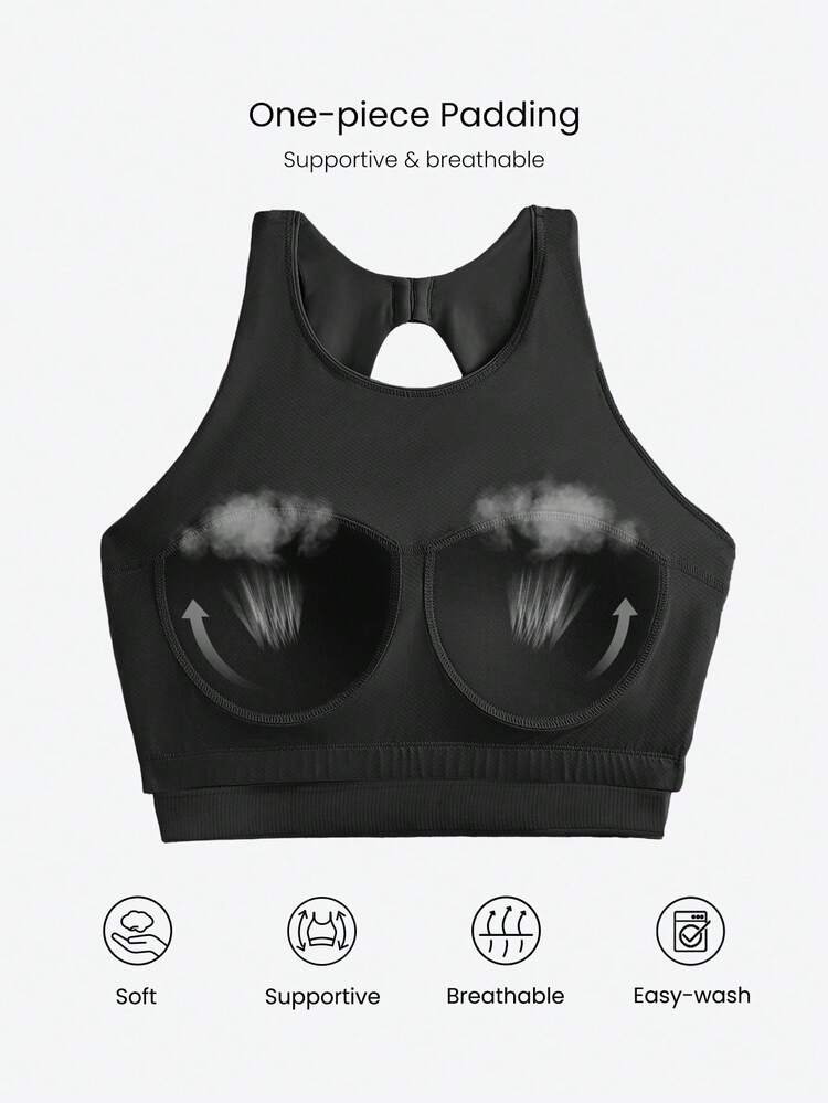Control Cutout Halter Round Neck Sports Bra Medium Impact Running Workout Gym  Spring Summer