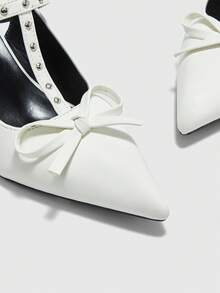 CUCCOO BIZCHIC 女士时尚勃艮第红色花卉装饰尖头高跟鞋 - 白色 - 查看 8