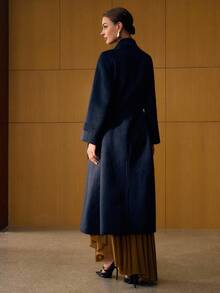 MOTF PREMIUM 羊毛单排扣系腰带大衣 - 藏蓝色 - 查看 3